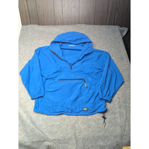 Vintage LL Bean Primaloft Anorak Jacket 90s Windbreaker Hoodie Blue Front Pouch - Picture 1 of 9